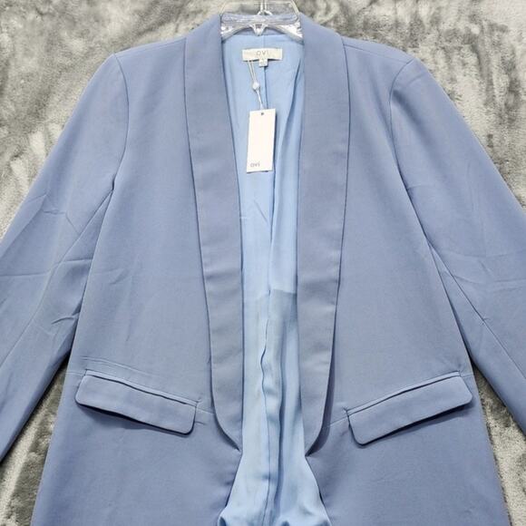 Ovi Blazer Womens L Blue Open Front Shawl Collar Lined Lightweight Preppy Office - Picture 2 of 15